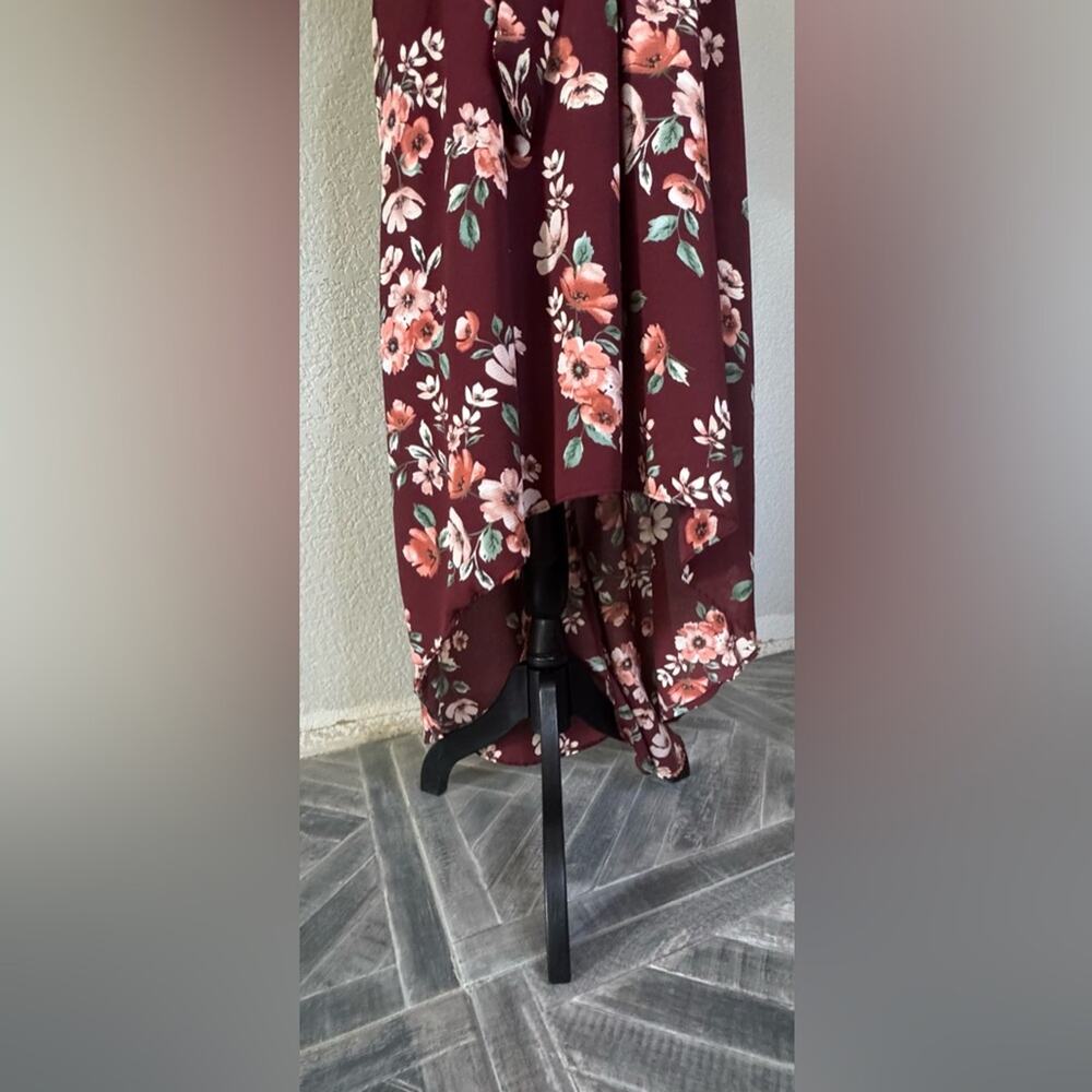 Stevie Hender Burgundy Floral High/Low Maxi Dress | Size M - Picture 5 of 12